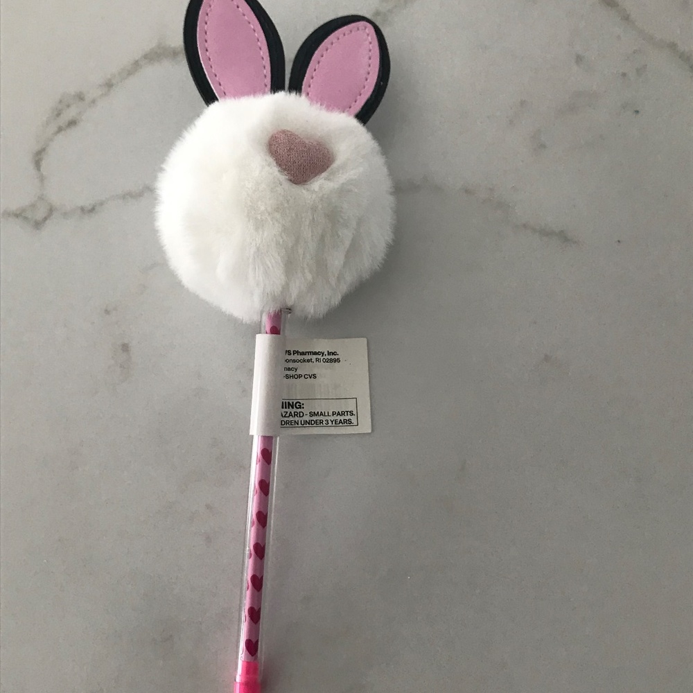 Easter Bunny Super Soft Fur Ball Pen with Harts and Nose with Pink & Black Ears